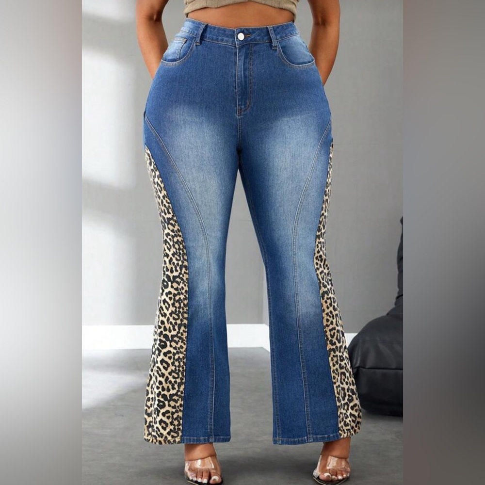 Leopard Patchwork Blue Jeans - image 5